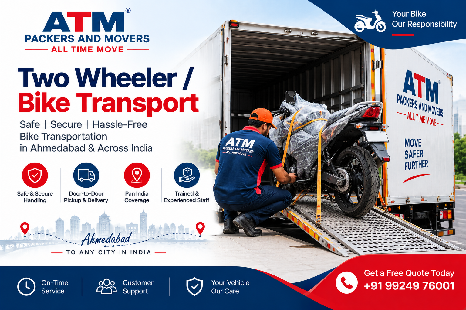 Two Wheeler and Bike Transport Services from Ahmedabad by ATM Packers and Movers
