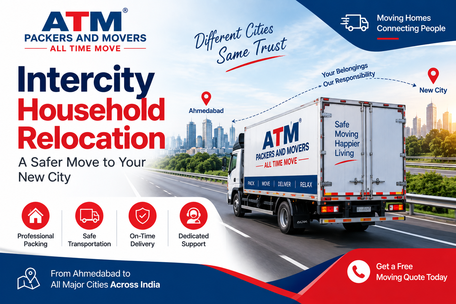 Intercity Household Relocation Services from Ahmedabad by ATM Packers and Movers