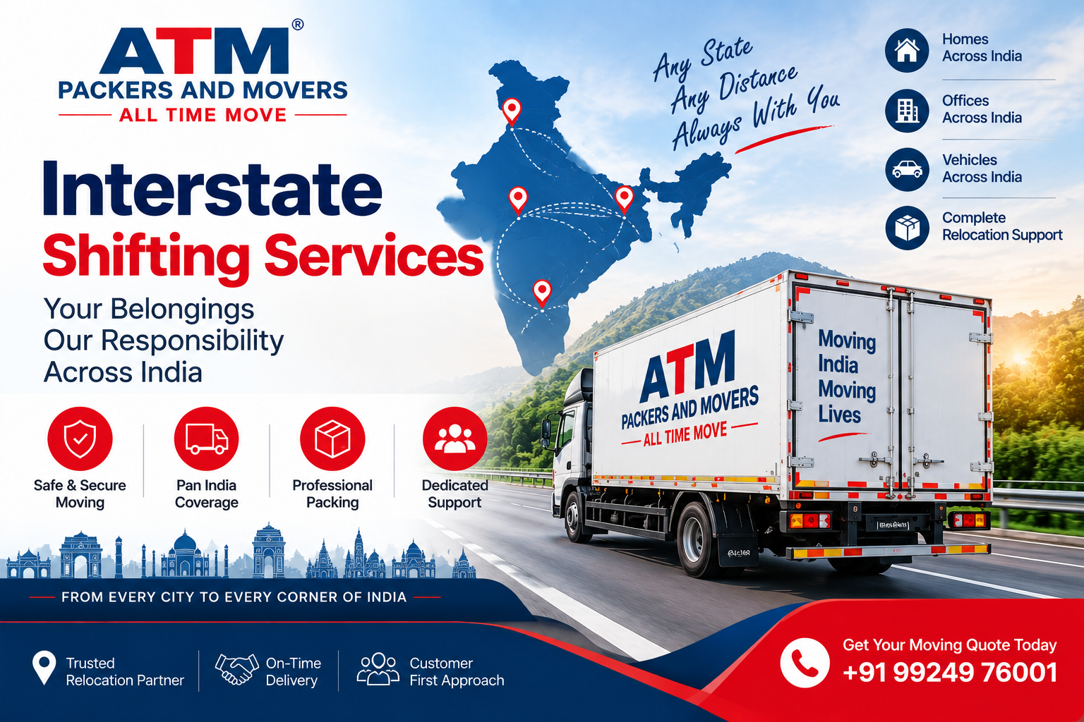 Interstate Shifting Services from Ahmedabad Across India by ATM Packers and Movers