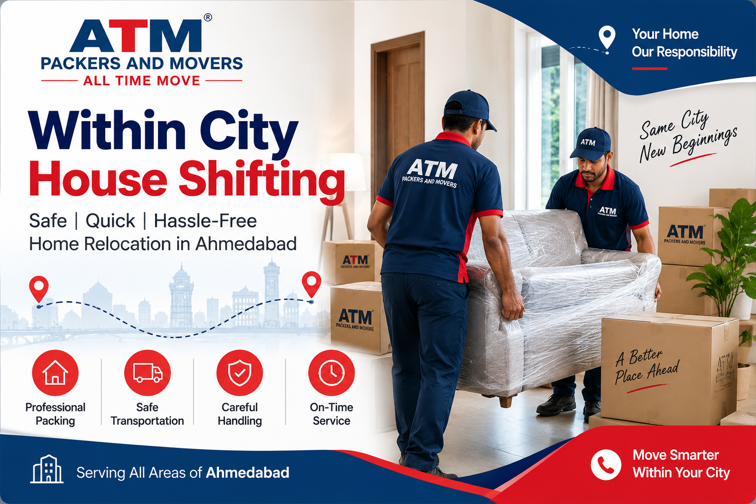 Within City House Shifting Services in Ahmedabad by ATM Packers and Movers